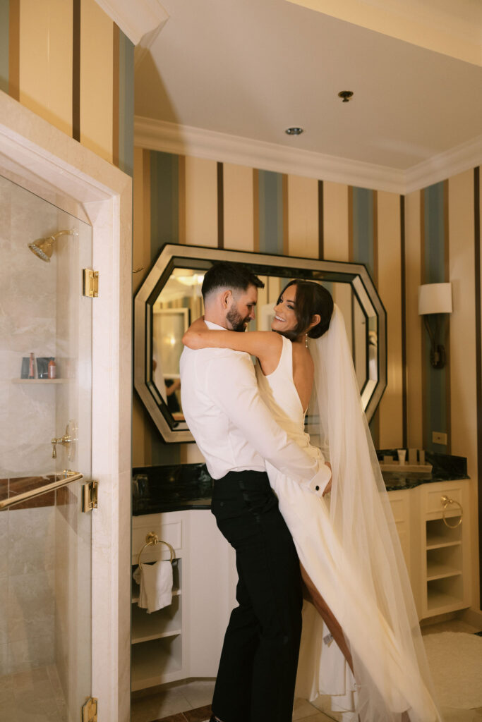 Bride and grooms Venetian Las Vegas wedding portraits