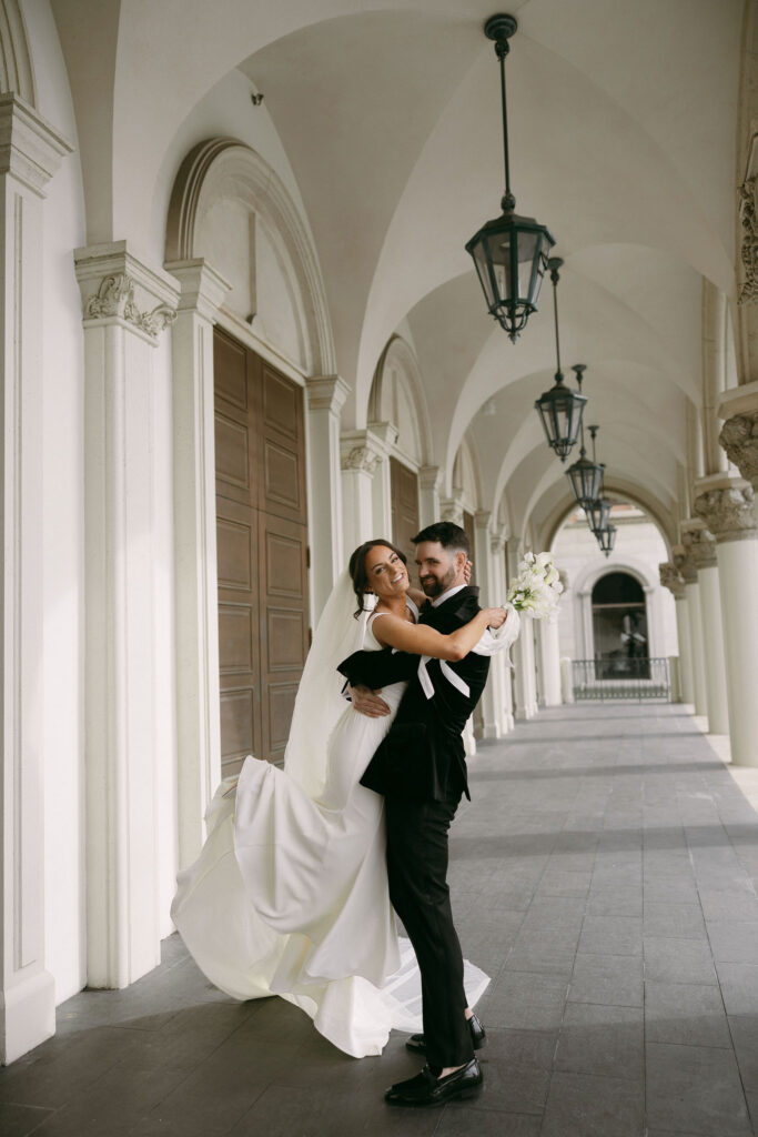 Bride and grooms Venetian Las Vegas wedding portraits