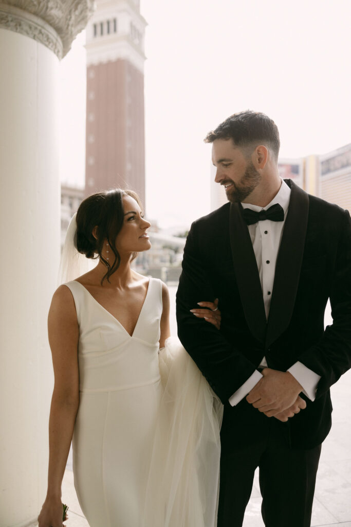 Bride and grooms Venetian Las Vegas wedding portraits