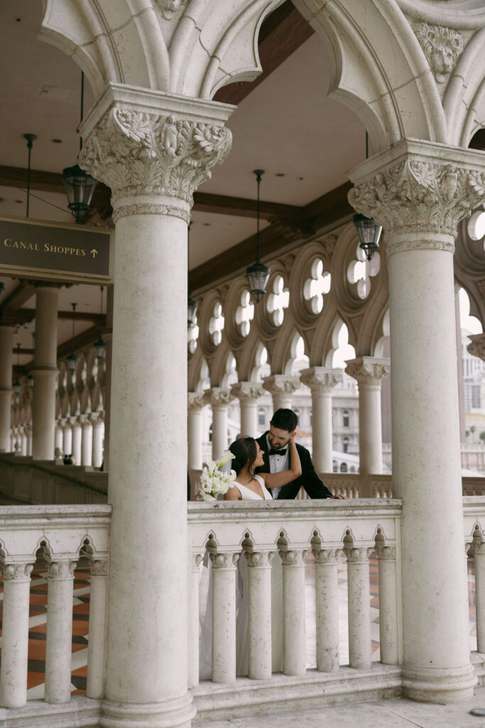 Bride and grooms Venetian Las Vegas wedding portraits