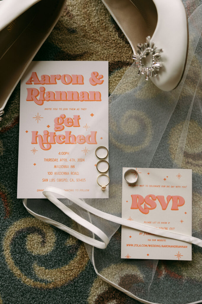 Vintage-inspired wedding invitations from a Madonna Inn wedding in California