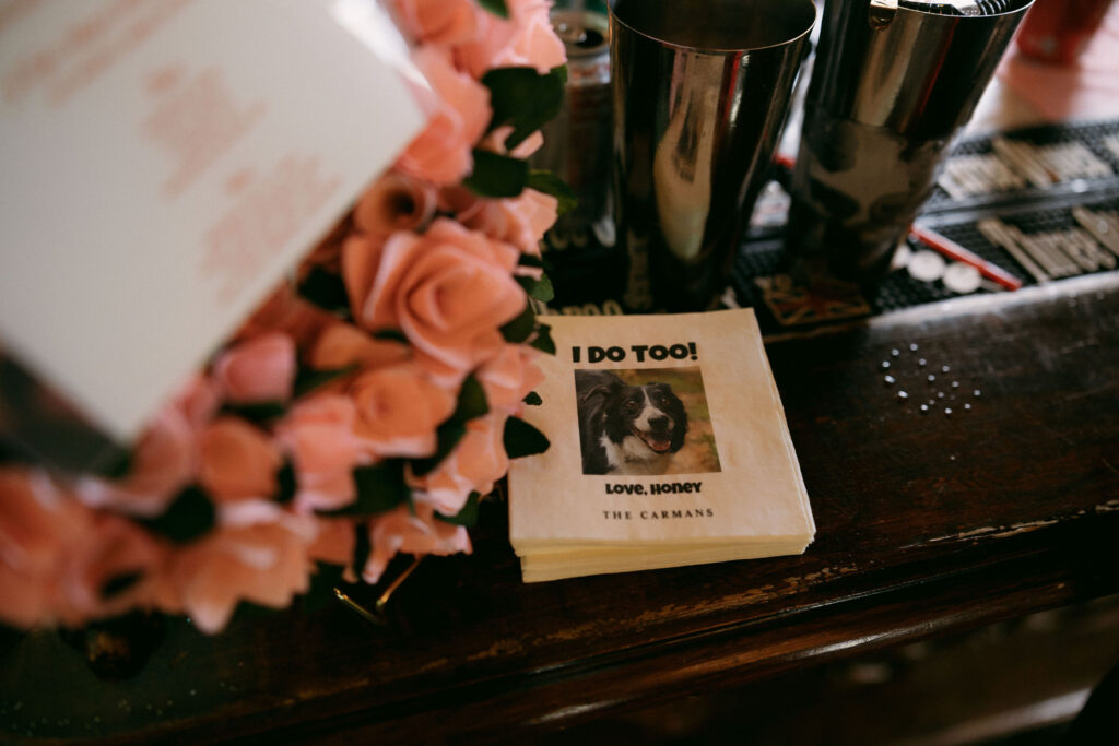 Custom dog napkins at a wedding reception
