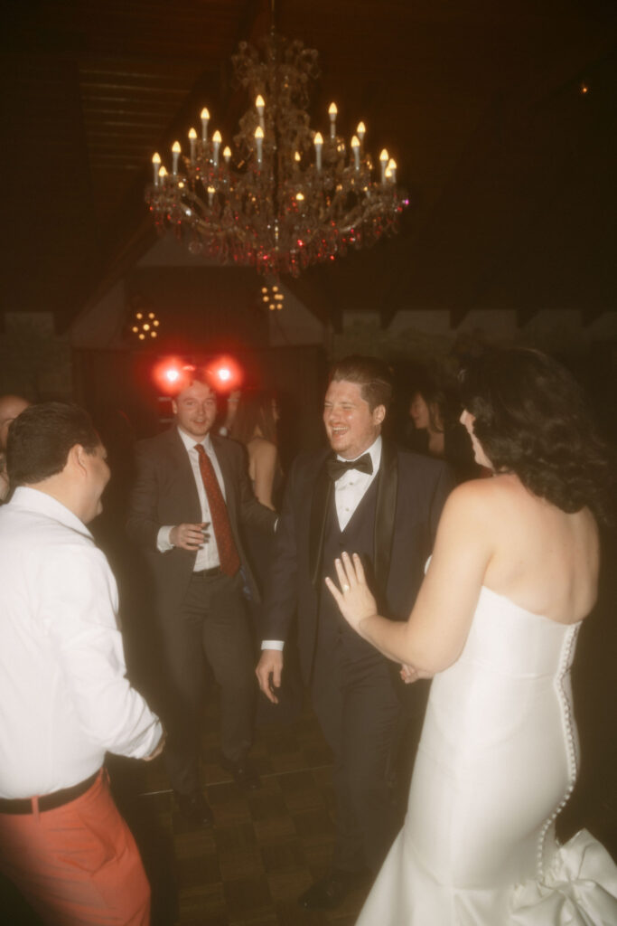 Bride and groom mingling with guests during their wedding reception