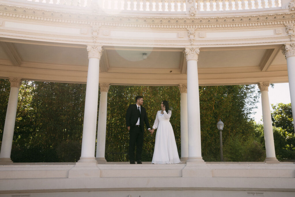 Couples Balboa Park engagement photos at Speckles Organ Pavilion