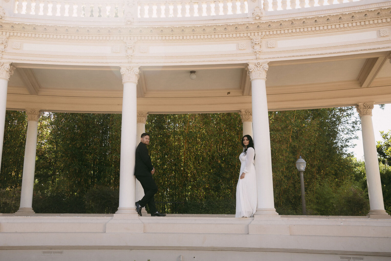 Couples Balboa Park engagement photos at Speckles Organ Pavilion