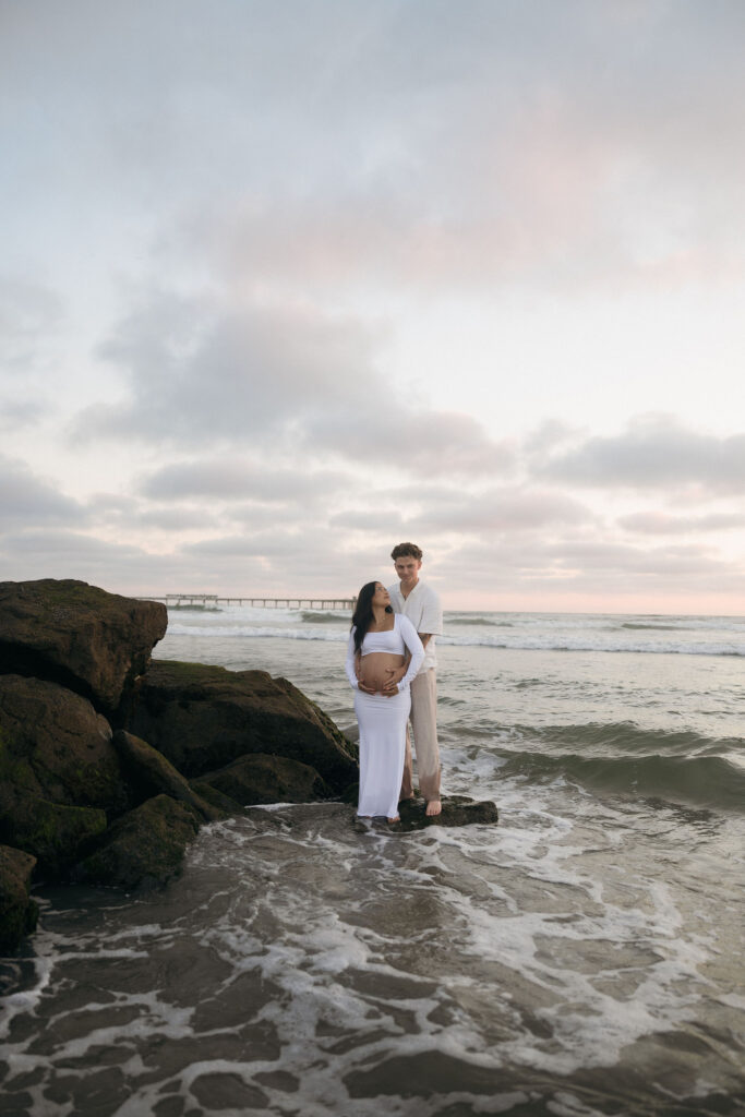 Couples documentary San Diego maternity photos on the beach