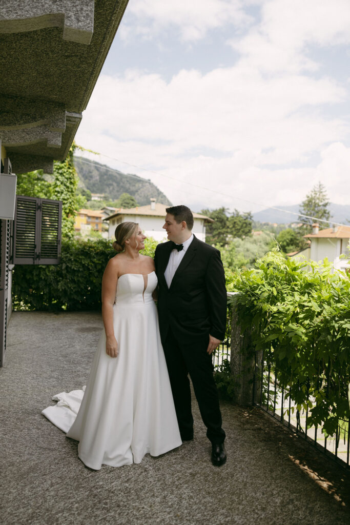 Outdoor bride and grooms Lake Como elopement portraits