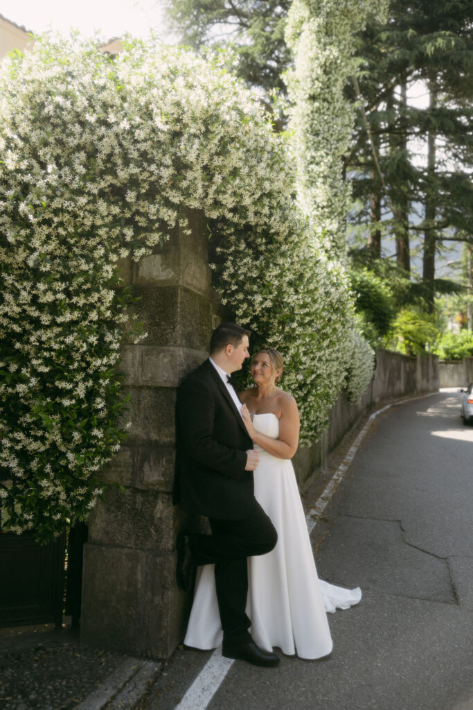 Bride and grooms editorial Lake Como elopement portraits