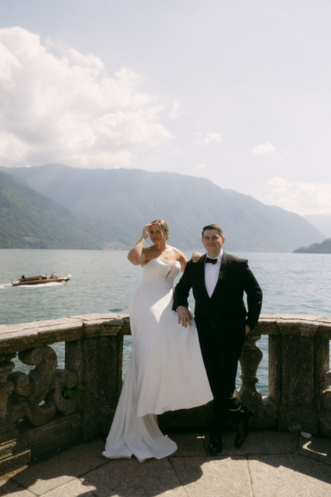 Bride and grooms editorial Lake Como elopement portraits