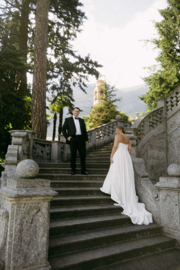 Bride and grooms outdoor Lake Como elopement photos