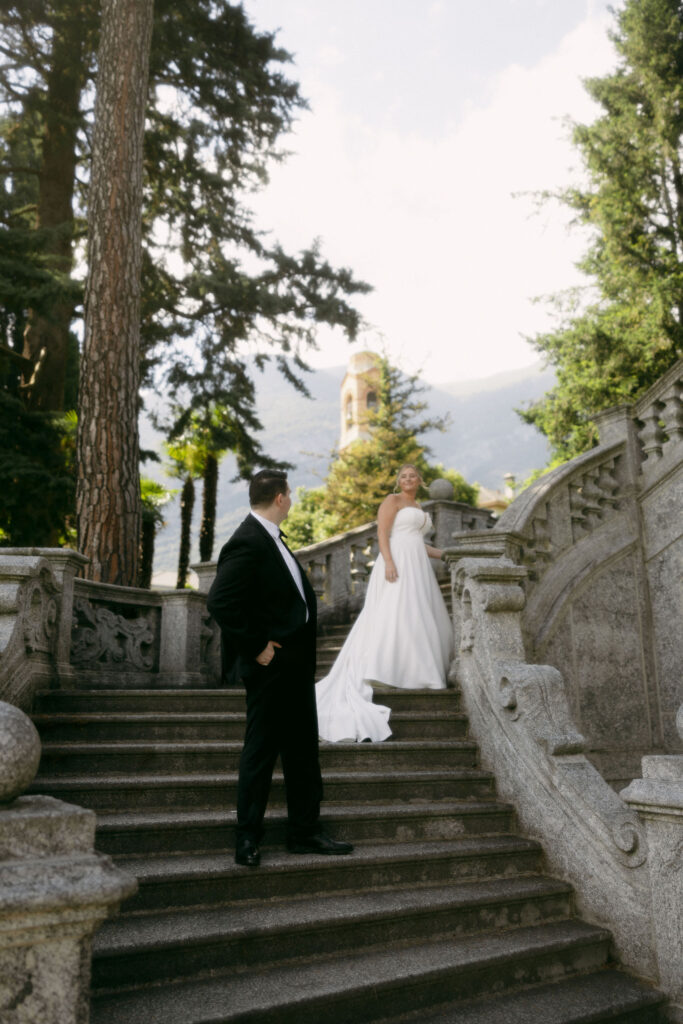 Bride and grooms editorial Lake Como elopement portraits