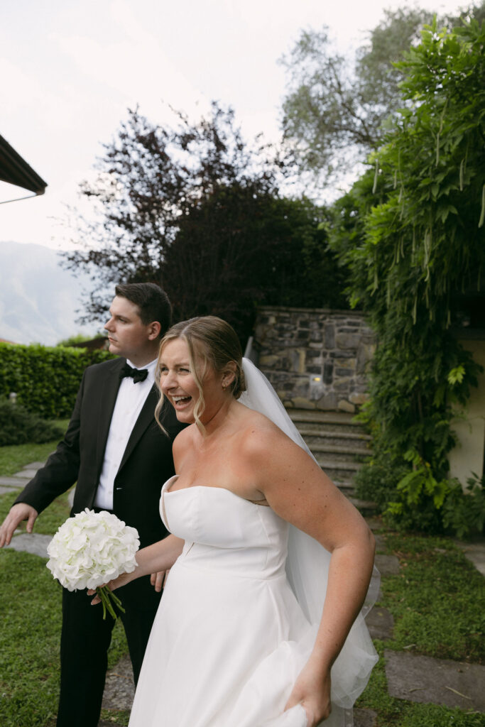 Candid wedding photo of a bride and groom after their wedding ceremony