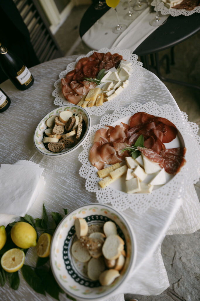 Italian charcuterie spread from an intimate cocktail hour in Lake Como