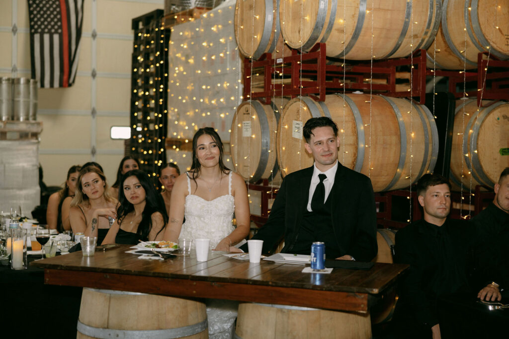 Bride and groom during speeches