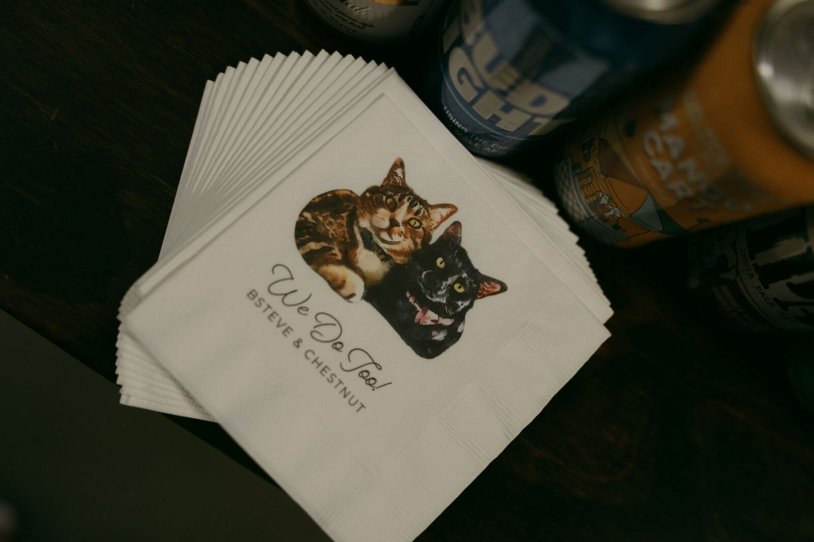 Custom wedding napkins of a couples cats