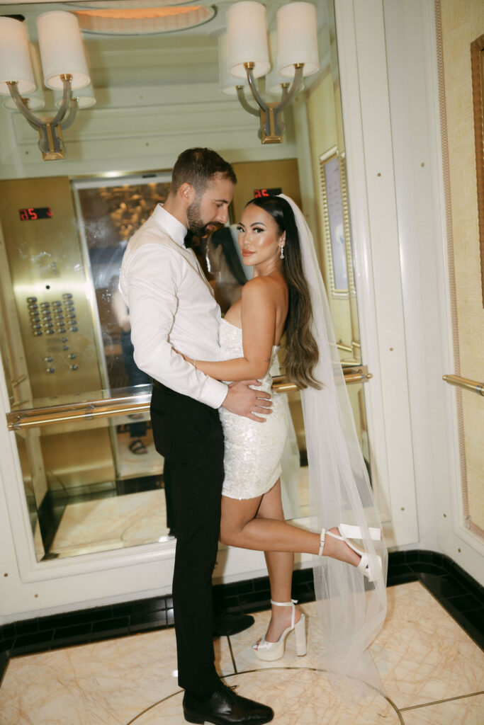 Editorial Wynn Las Vegas elopement photos in a hotel elevator