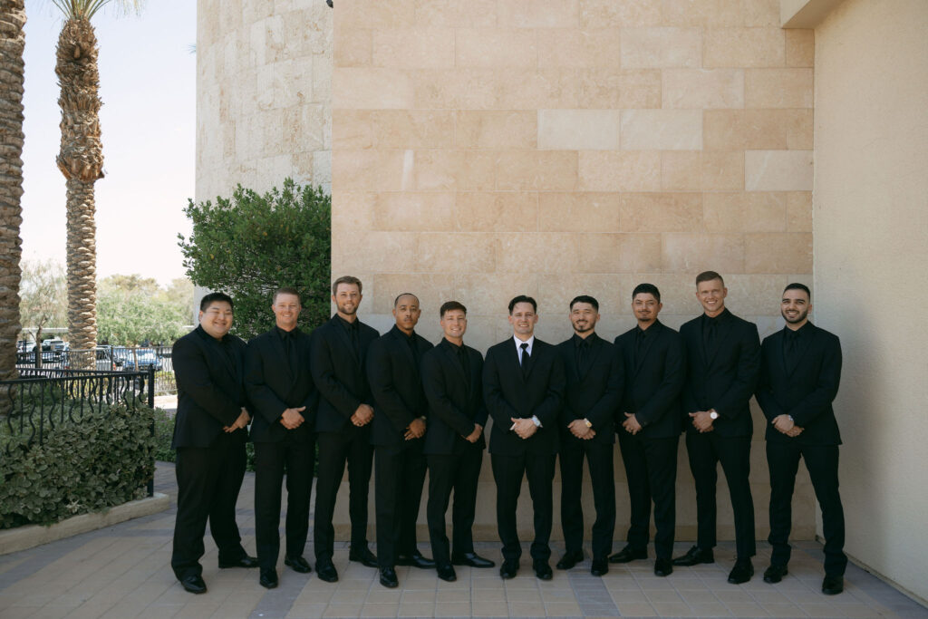 Groom and groomsmen portraits at Lakeside Wedding and Events Las Vegas