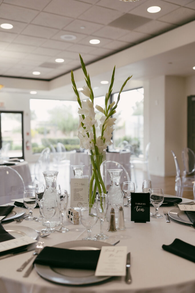 Indoor Stallion Mountain wedding reception in the Citation Room