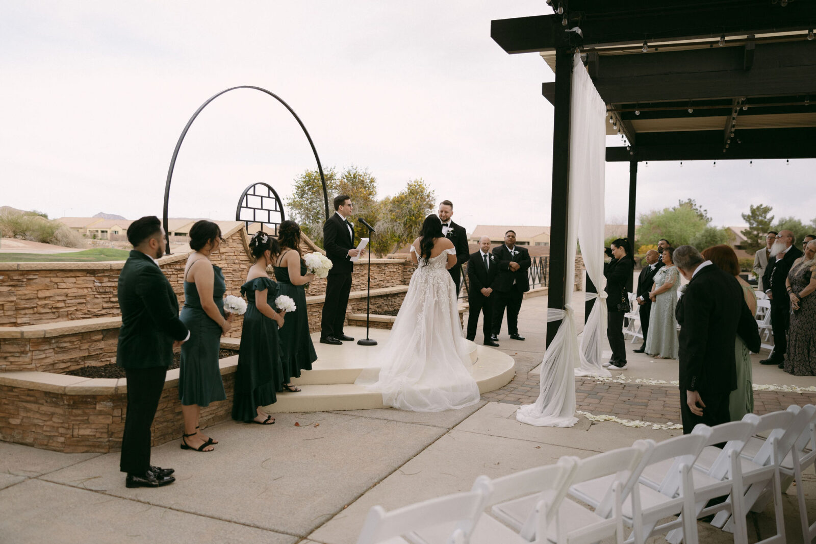 An outdoor Patio wedding ceremony at Stallion Mountain wedding venue in Las Vegas