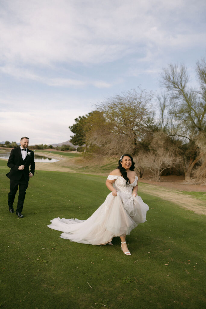 Groom chasing his bride