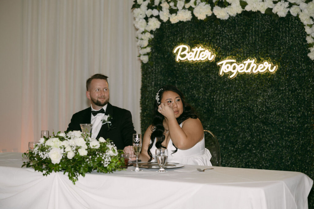 Bride getting emotional during speeches