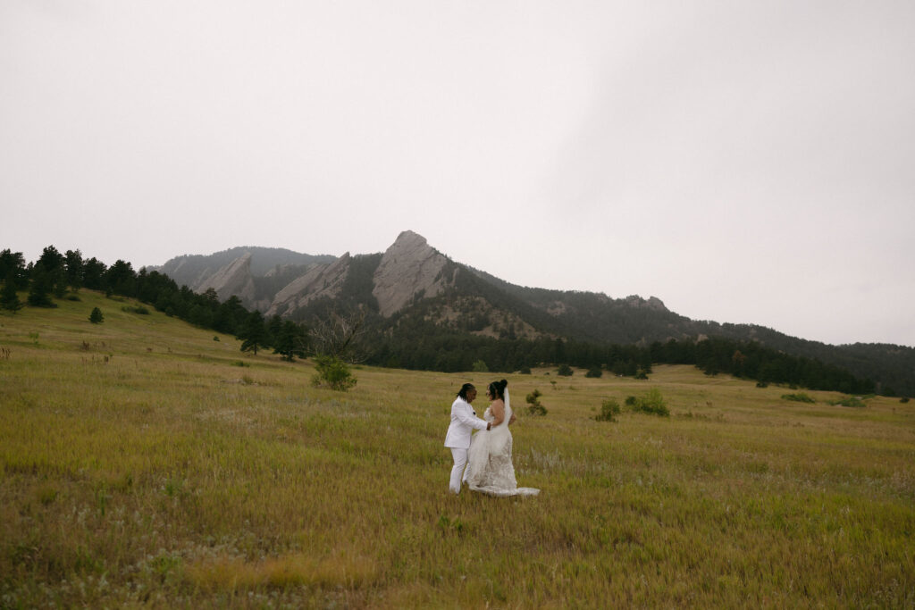 Couple embracing each other in the Colorado mountains