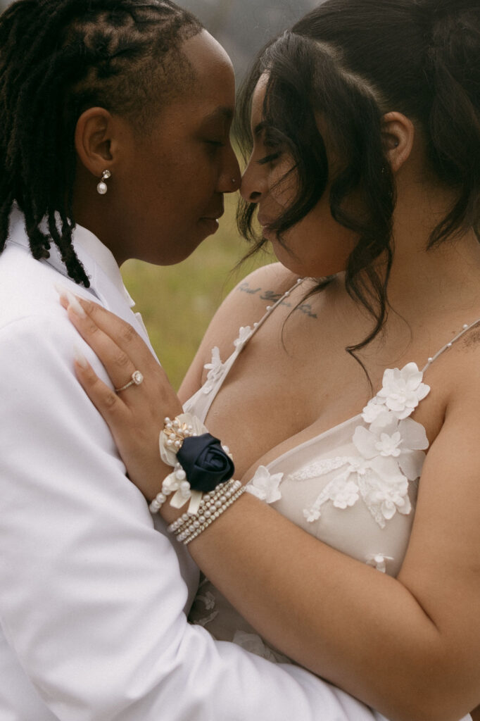 Couple embracing each other during their wedding photoshoot