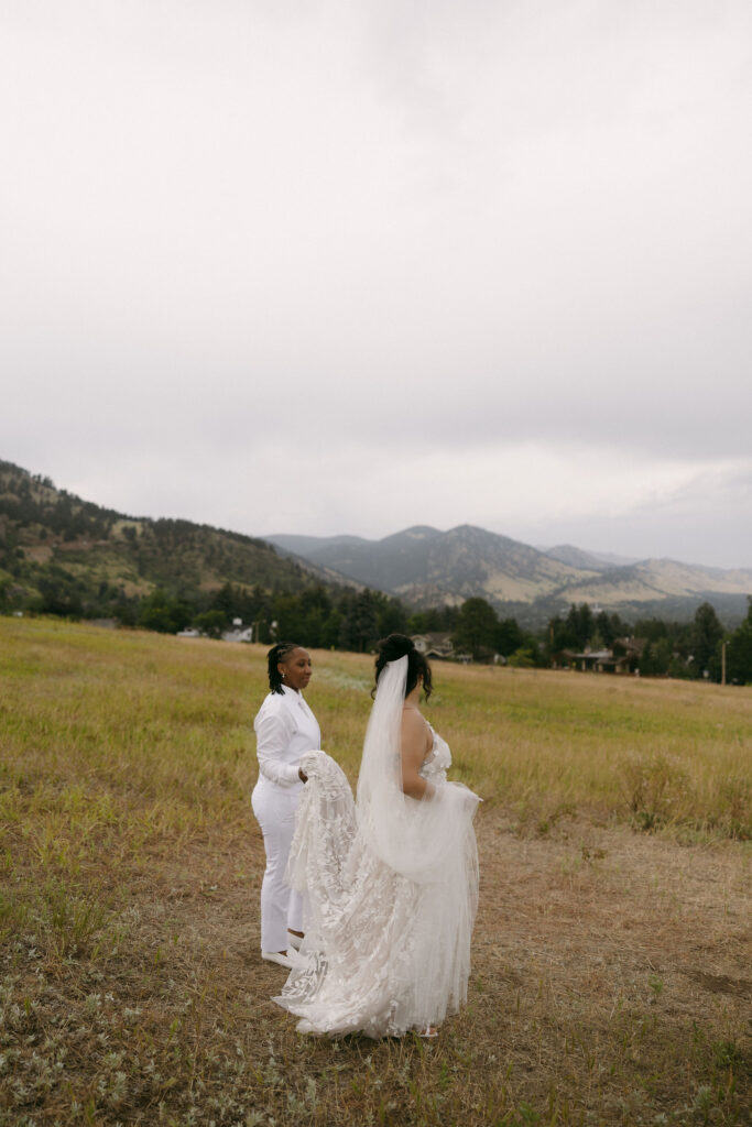 Couple walking together down a hill