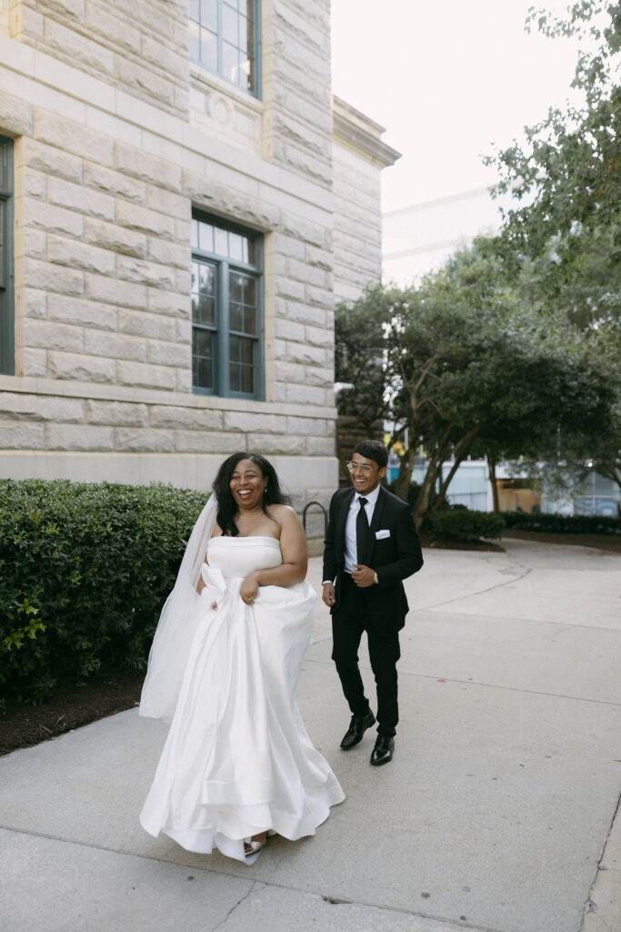 Bride and groom being playful