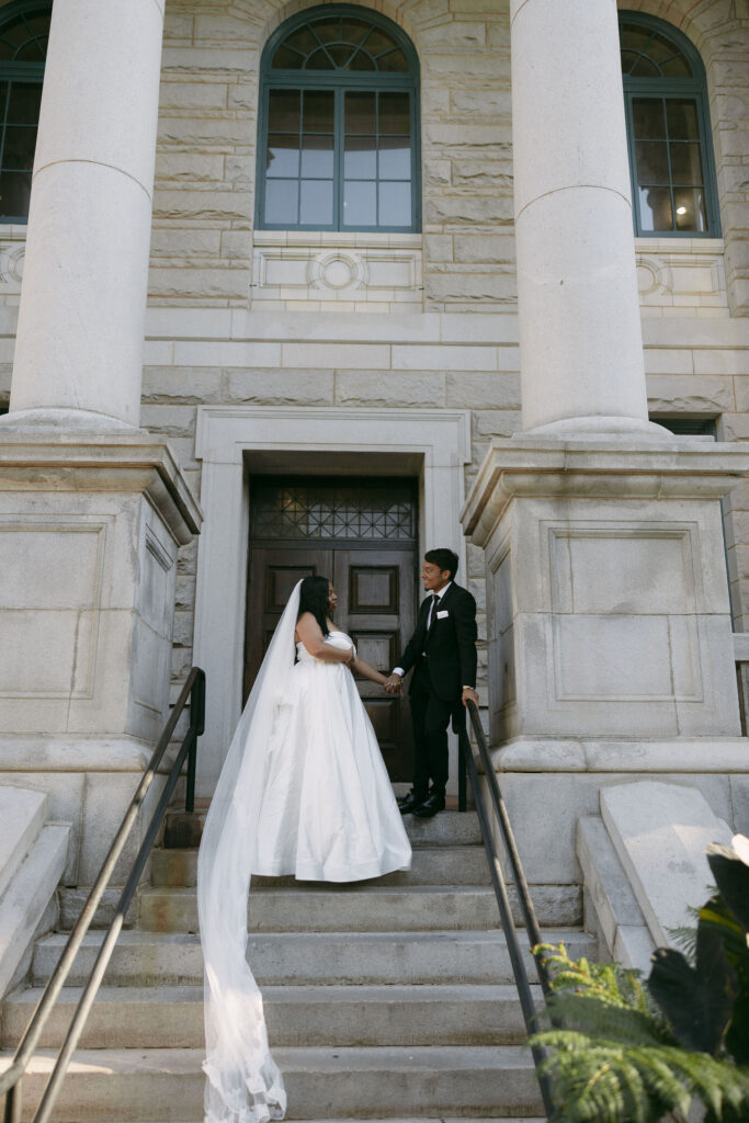 Bride and grooms Historic Dekalb Courthouse wedding portraits