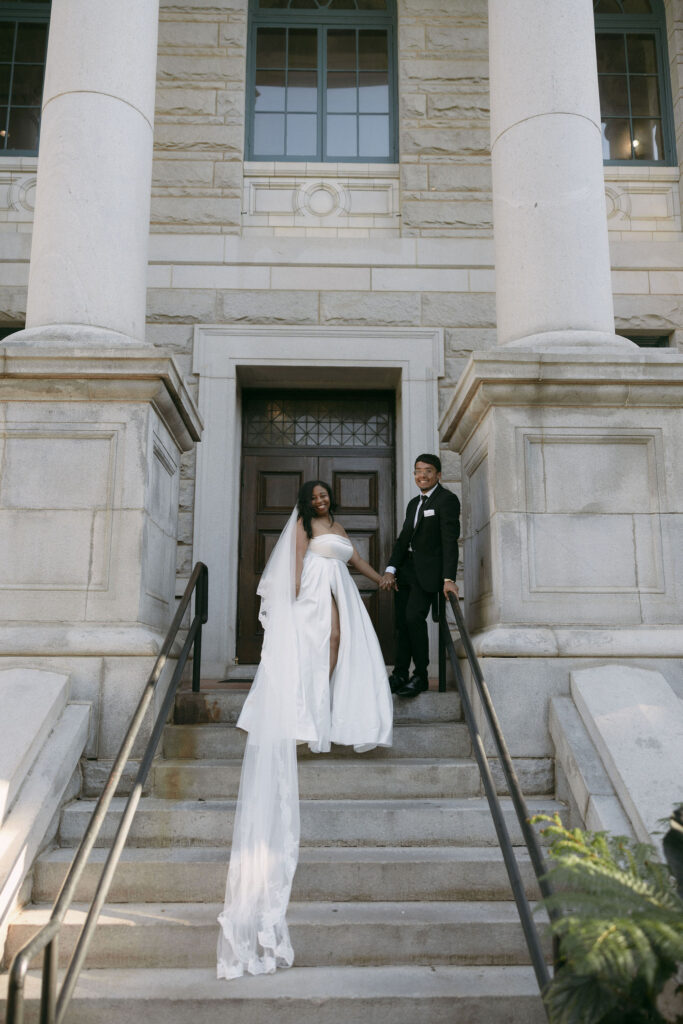 Couples portraits from their intimate Historic DeKalb Courthouse wedding in Atlanta, Georgia