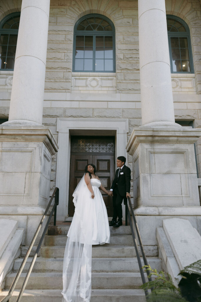 Bride and grooms Historic Dekalb Courthouse wedding portraits