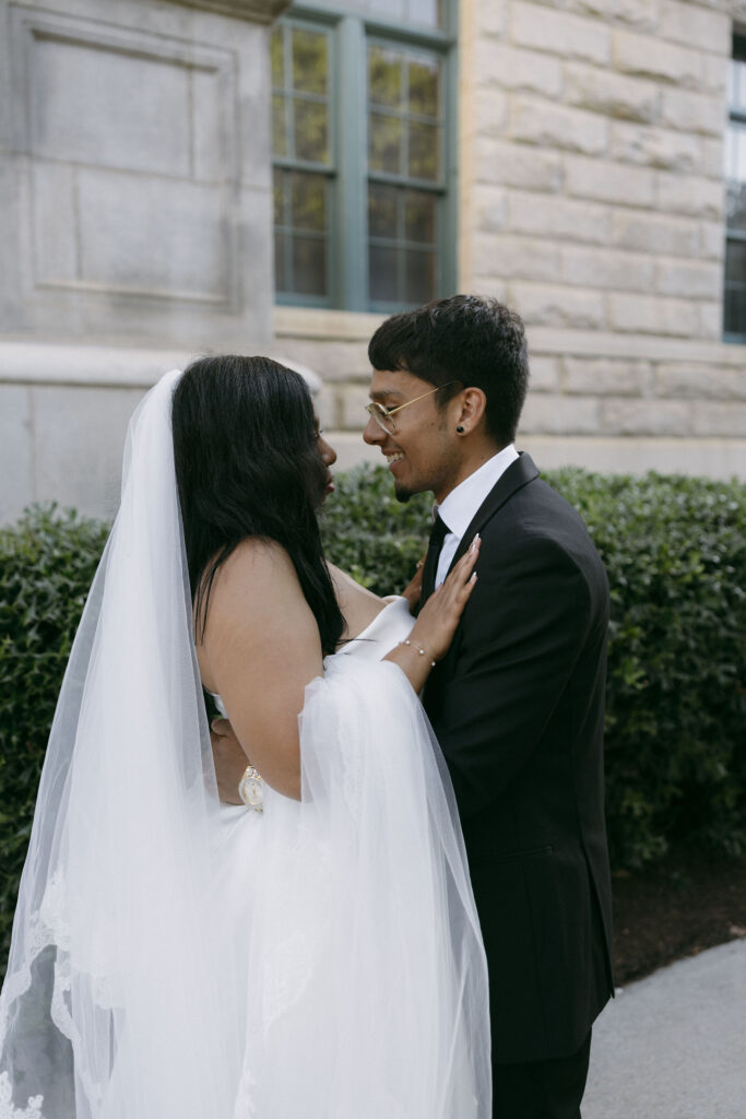 Bride and grooms Historic DeKalb Courthouse wedding portraits