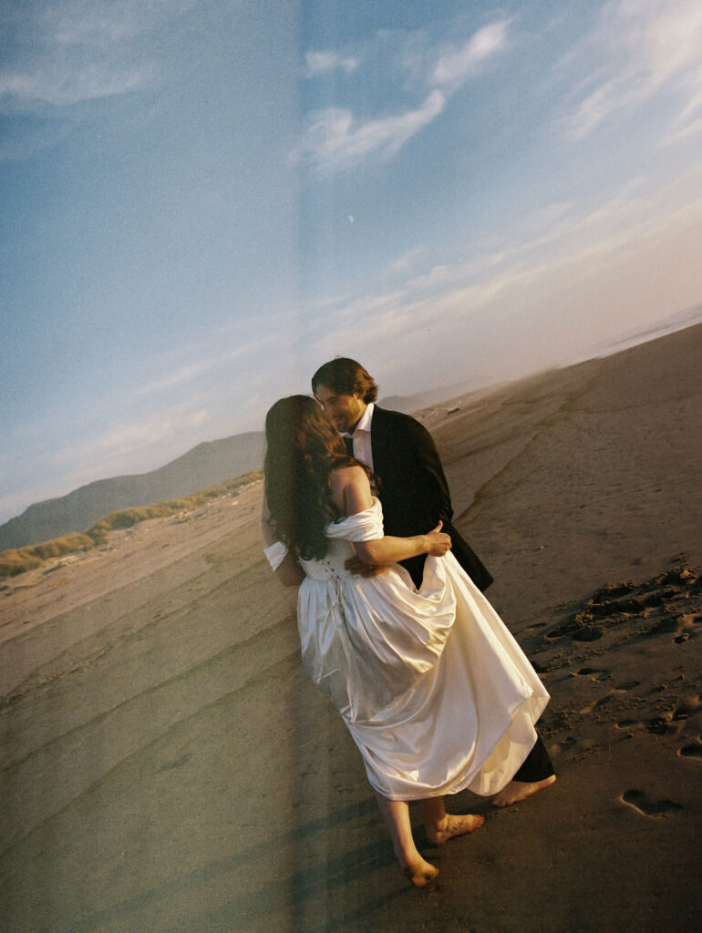 Film elopement photography from a Northern Oregon Coast elopement at Nehalem Bay
