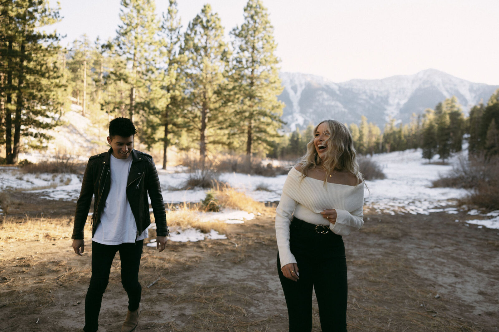 Couple being playful during their Mt. Charleston photoshoot - Couples Poses For Photos