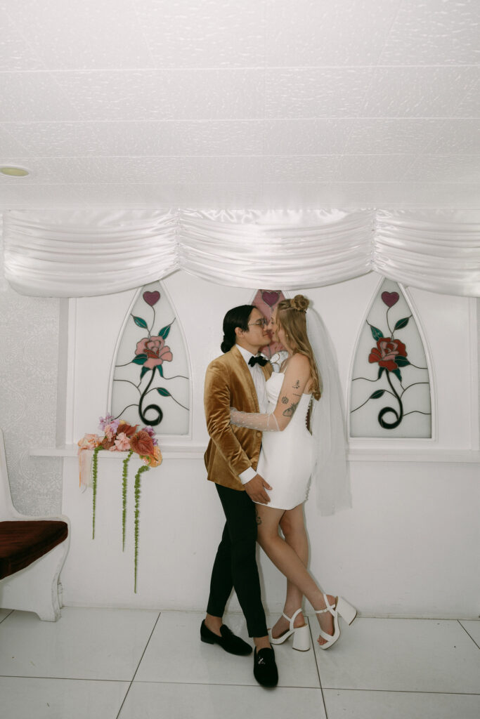 Bride and grooms Little White Wedding Chapel wedding portraits