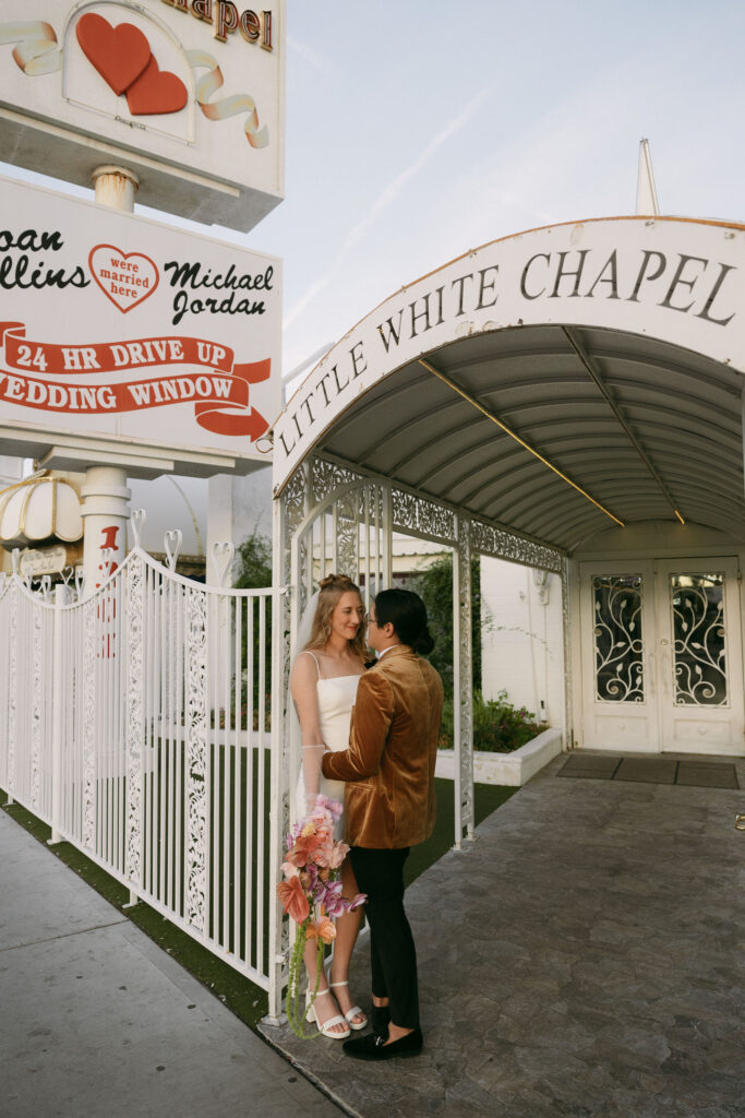 Bride and grooms Little White Wedding Chapel wedding portraits