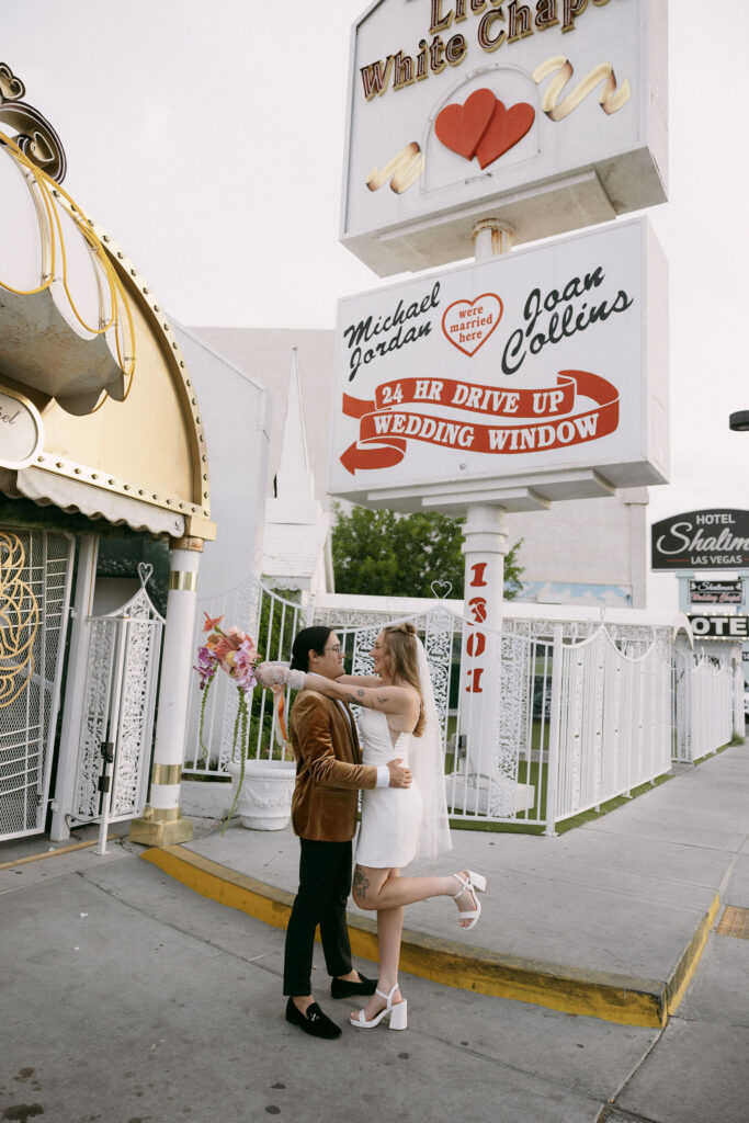 Bride and grooms Little White Chapel elopement photos