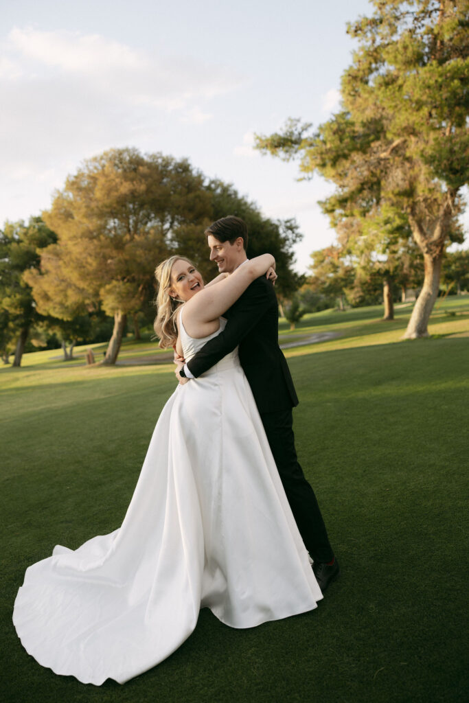 Bride and grooms outdoor wedding photos at Midcentury Manor - Las Vegas wedding venue