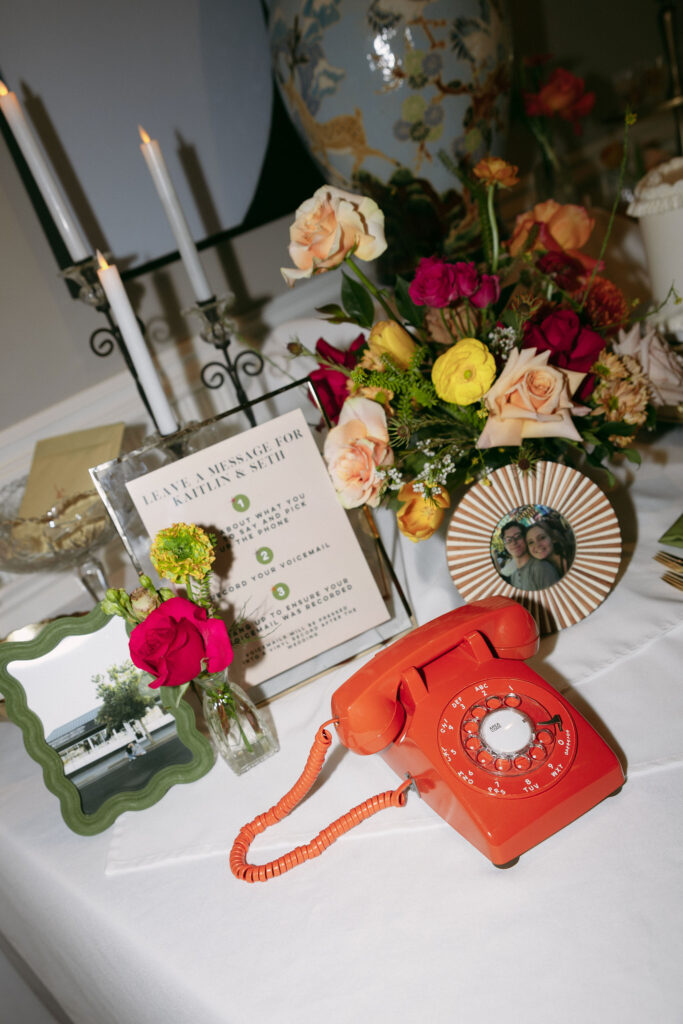 Colorful Midcentury Manor wedding reception decorations