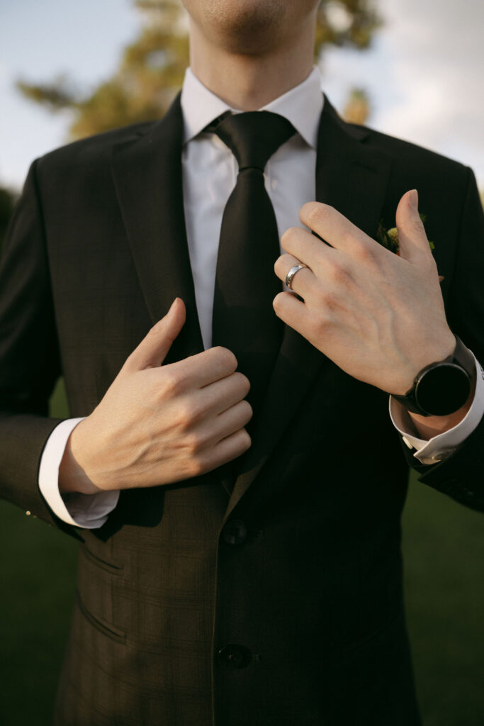 Outdoor grooms portraits at Midcentury Manor in Las Vegas