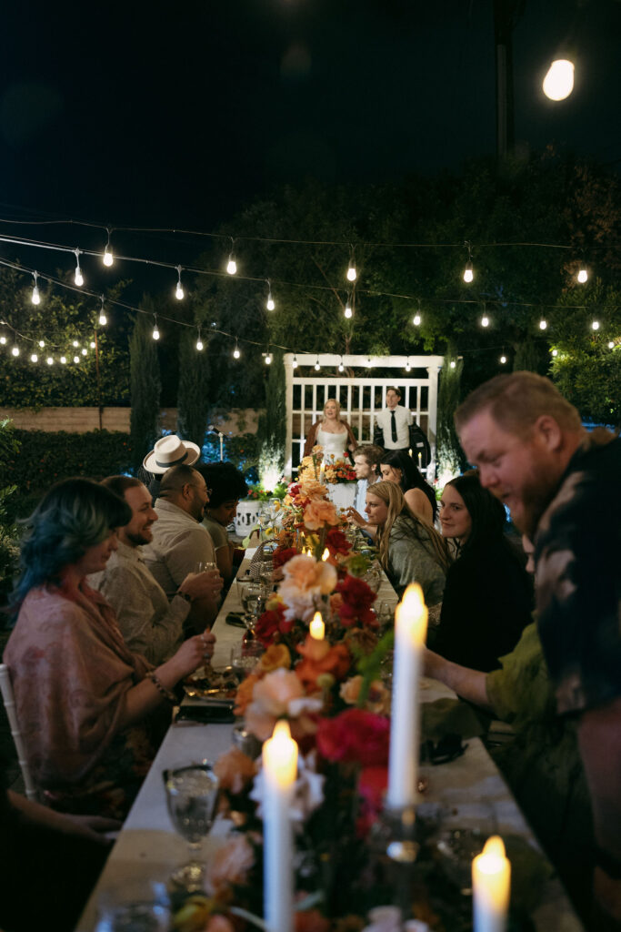 Candid wedding reception photo at Midcentury Manor