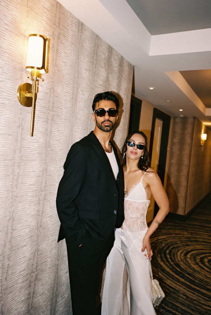 Couples Bellagio elopement photos in Las Vegas captured on all-film