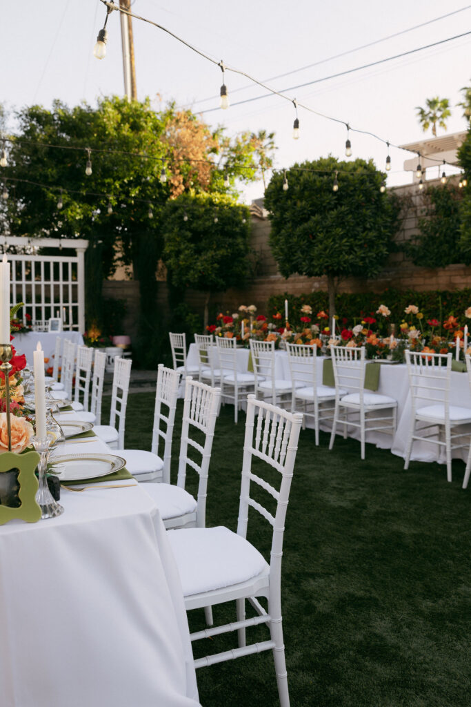 Colorful outdoor Las Vegas wedding reception at Midcentury Manor