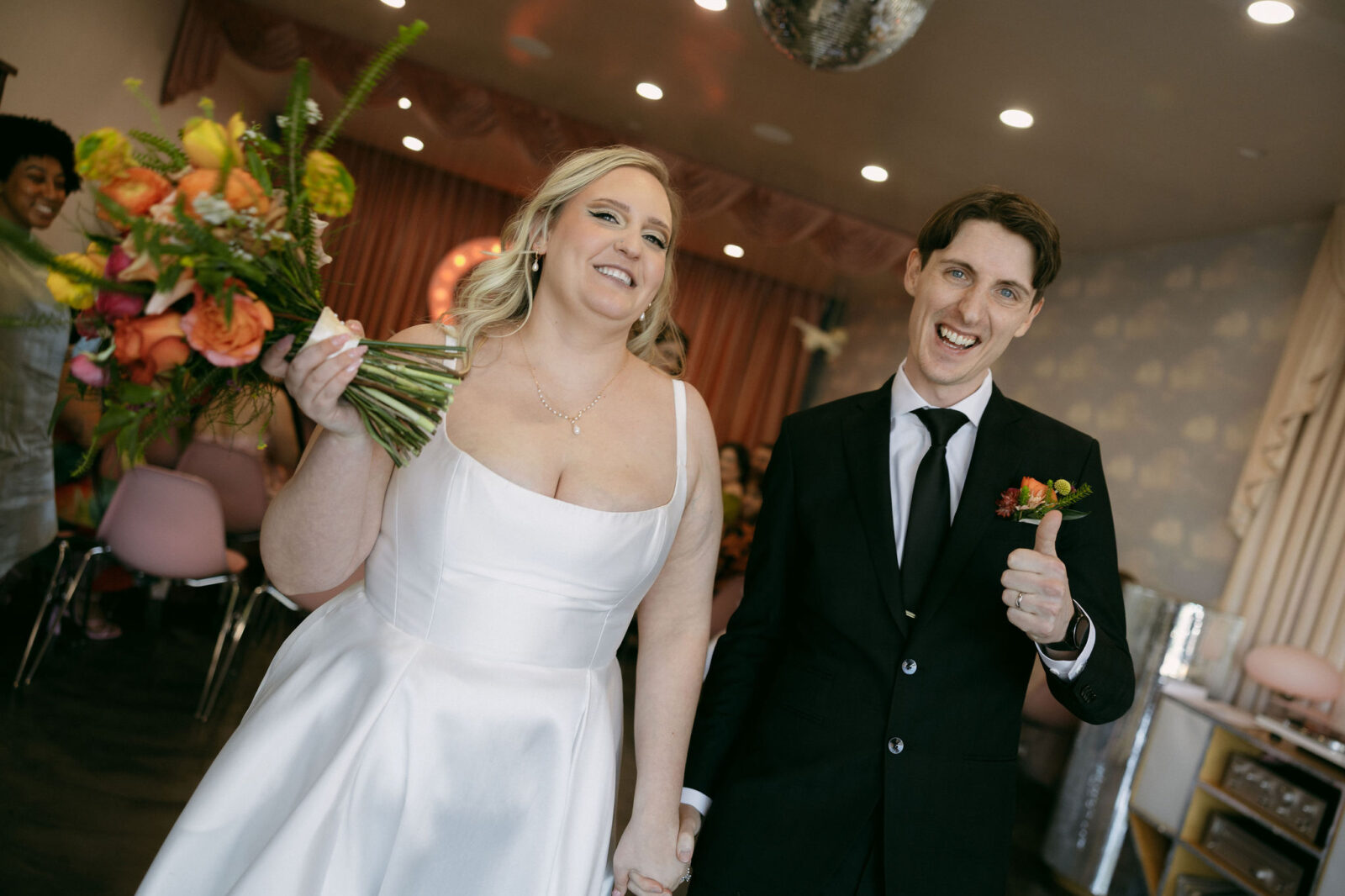 Bride and groom smiling after their Sure Thing Chapel wedding ceremony