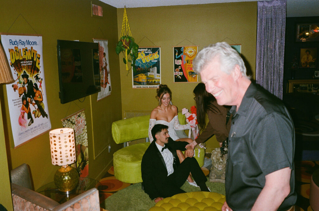 Point and shoot photos of guests from a Las Vegas retro film elopement