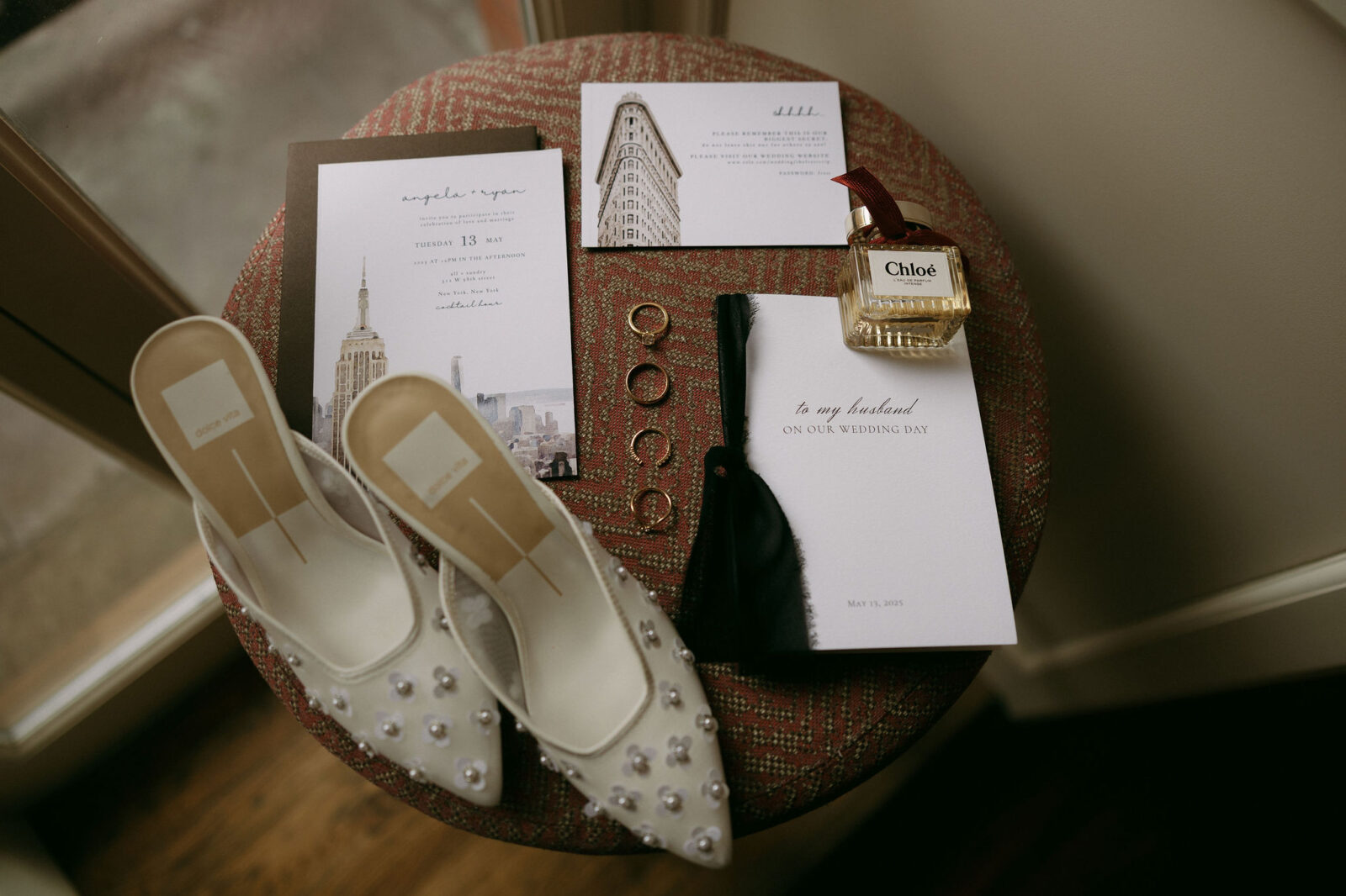 New York City elopement detail flatlay shot.