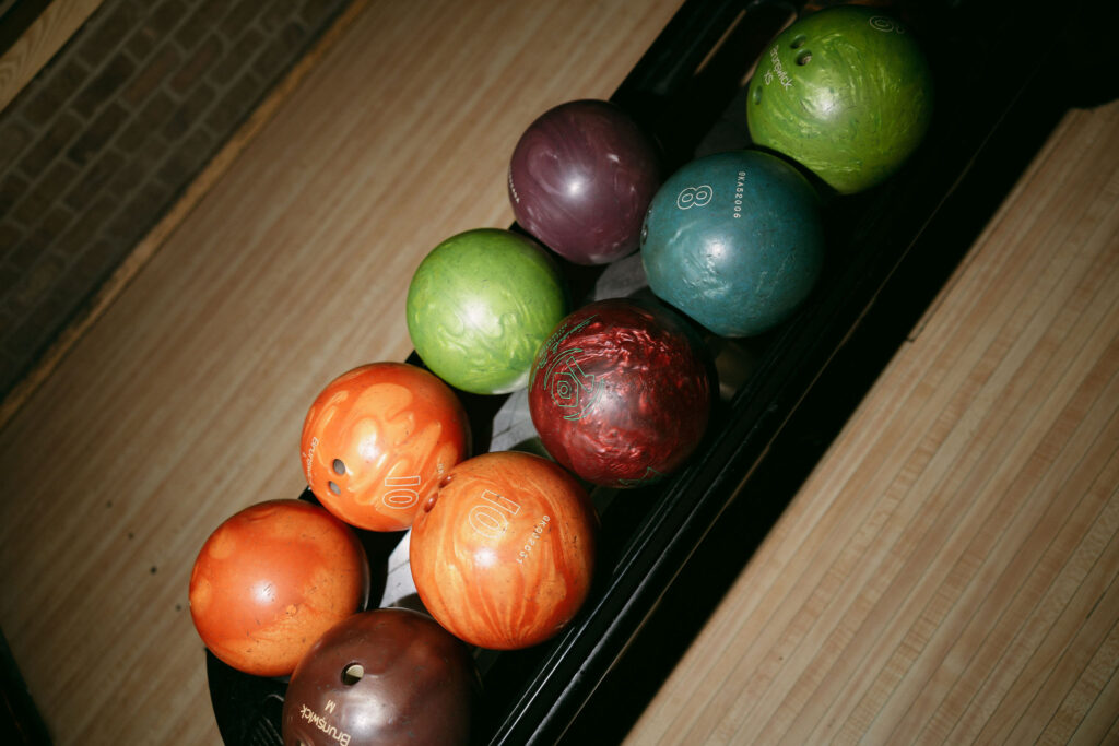 Bowling balls at High Rollers in Banff.